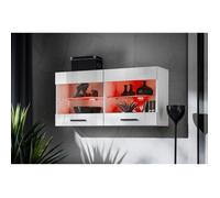 Vitrine Murale Komodee SAVONA - LED RVB - Blanc Brillant et Blanc - Facades Brillant - 100 x 50 x 30 cm