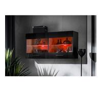 Komodee Vitrine Savona Blanc/Noir 100x50x30 cm | Vitrine Armoire Savona, Noir Noir, Largeur 100 cm x Hauteur 50 cm x Profondeur 30 cm, LED RGB, 2 étagères, Cuisine
