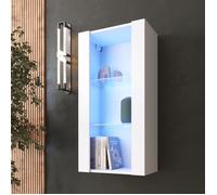 Vitrine Murale Komodee TIVOLI - LED bleues - Blanc - Facades en Mat - 50 x 100 x 29 cm