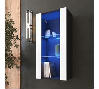 Vitrine Murale Komodee TIVOLI - LED bleues - Blanc & Noir - Facades en Mat - 50 x 100 x 29 cm