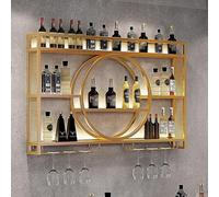 Vitrine murale moderne avec porte-gobelet ronde industrielle pour bar, salon et restaurant, 140 x 15 x 80 cm, finition dorée, décoration d'intérieur élégante.