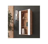 Vitrine Murale Suspendue Komodee TIVOLI - sans LED - Blanc et Bois naturel - Facades en Mat - 50 x 100 x 29 cm