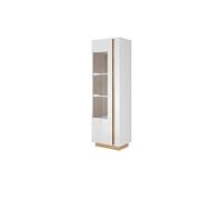 Vitrine MURARI - 1 porte - Avec LEDs - Blanc brillant et chêne
