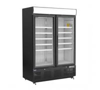 Vitrine négative ventilée 920 Litres, 2 portes vitrées, avec bandeau lumineux, noire, 1100 W, 220 V - MONO