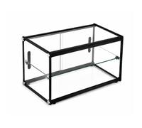 Vitrine Neutre Noire 65 L - 2 Niveaux - Portes Coulissantes - Verre Trempé