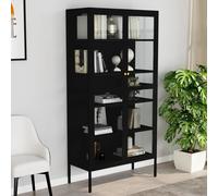Vitrine noire 90x40x180 cm Acier et verre trempé