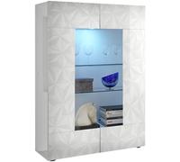 Vitrine - PARIGI - Blanc Laqué Brillant & Relief Sérigraphie - 2 Portes - 121 x 43 x 166 cm