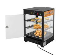Vitrine pour chauffe-aliments avec réglage de la température de 30 à 85 °C | Chauffe-plats en fer et verre trempé avec éclairage LED pour hamburgers, pâtisseries, poulet, café, boulangerie, collations