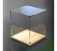 Vitrine pour Collection Vitrine en Acrylique Anti-poussière à Monter Soi-même, Vitrine Transparente Empilable pour la Protection des Bijoux, Boîte en Plastique de Bureau avec Base en Bois(30x30x30cm(1