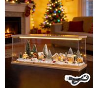 Vitrine rectangulaire en acrylique éclairé pour objets de collection, boîte de présentation transparente avec porte, grande boîte de rangement protégée contre les UV et dessus en bois (60 x 15 x 15 cm