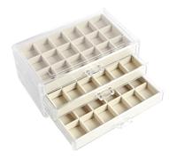 Vitrine Rock Collection à 3 tiroirs - 54 grilles - Vitrine transparente - Vitrine pour pierres précieuses - Organisateur de pierres précieuses pour enfants (54 compartiments (beige)