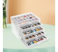 Vitrine Rock Collection à 5 tiroirs - 90 grilles - Vitrine transparente - Vitrine pour pierres précieuses - Organisateur de pierres précieuses pour enfants (90 compartiments (gris 2))