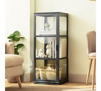 Vitrine rotative - Armoire en bambou avec porte en acrylique et étagères en verre - Solution de rangement minimaliste moderne pour salon, chambre à coucher, bureau