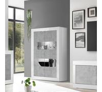 Vitrine séjour moderne 4 portes blanc brillant ciment Tina BC Basic