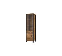 Vitrine SOLAN avec 2 portes dont 1 vitrée - Noir / bois