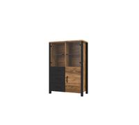 Vitrine SOLAN avec 3 portes dont 2 vitrées et 3 tiroirs - Noir / bois