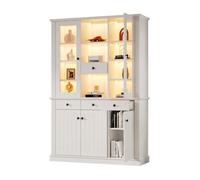 Vitrine sur pied avec 4 tiroirs, vitrines avec éclairage LED 16 couleurs, avec 21 compartiments de rangement, MDF, 119.5 x 40x180