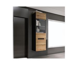 Vitrine suspendu 36x33x125cm décor naturel et anthracite - KANUT