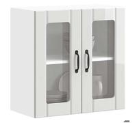 Vitrine suspendue cuisine, Cabinet haut, avec porte vitrée ""Lucca"" ,bois d'ingénierie blanc brillant 60x31x60 cm A12037