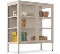 Vitrine - TECTAKE - armoire vitrée, baker, 3 compartiments, étagères réglables, fermeture magnétique, acier, 80 x 37 x 91 cm - taupe