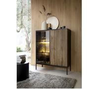 Vitrine - TOSENA - 2 portes avec éclairage LED - Noir/Chêne Wotan