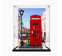 Vitrine transparente en acrylique pour Lego 21347 modèle de cabine téléphonique rouge, boîte transparente, boîte de rangement, boîte anti-poussière (modèle non inclus) (base miroir + fond 3 mm)