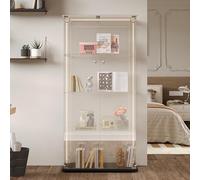 Vitrine Trempé pour Collection, Vitrine en Verre Noir avec Band LED et Serrure, Transparent Armoire Vitrines Sur Pied Moderne avec 4 Étagères et 2 Portes pour Salon, Chambre,Bureau, 164x80x35cm