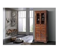 Vitrine/Vaisselier - Bois massif d'acacia laqué (Nougat) - Style colonial - OXFORD #454