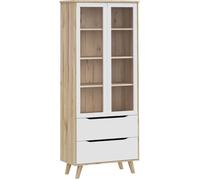 Vitrine - VANKKA - 2 portes vitrées - Chêne / Blanc mat - 84,7 x 41,7 x 201,5 cm