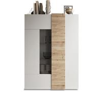 Vitrine - VENEZIA - 2 portes - Blanc laqué / Chene Cadiz - 121 x 44 x 169 cm