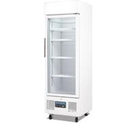 Vitrine ventilée positive 218 Litres, sur roulettes, avec bandeau lumineux, blanche, 230 W, 220 V - MONO