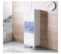 Vitrine Verticale Armoire LED | 40 x 138 x 29cm | Blanc Finition brillante | Pieds Alu | 1 porte 3 compartiments | LUKE V3