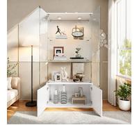 Vitrine, Vitrine d'exposition avec étages, Vitrines en verre avec serrure, 78,51 × 35 × 164 cm, Vitrine en verre avec LED, Blanc