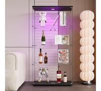 Vitrine, vitrine en verre LED pour collections avec 2 portes, vitrine en verre avec 4 niveaux, vitrine, armoire, vitrine, avec serrure, vitrine, meuble pour salon, bar (dos miroir + lumière, noir)