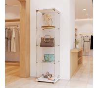 Vitrine, vitrine en verre pour collections avec porte, vitrine en verre, 4 niveaux, armoire vitrine avec serrure, vitrine, meuble pour salon, bar (4 niveaux, blanc)