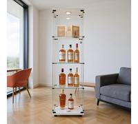 Vitrine, vitrine LED, vitrine en verre pour collections avec porte, vitrine en verre, 4 niveaux, armoire vitrine avec serrure, vitrine, meuble pour salon, bar (4 niveaux + lumières, blanc)