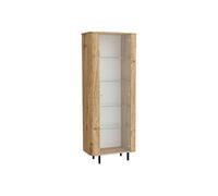 Vitrine VIVARINI 1 porte aspect bois finition Cadiz - Coins arrondis - Pieds métal noir - Marron - 80x43x200cm