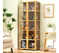 Vitrines en acrylique, vitrine transparente, cadre bambou naturel, rangement pratique, étanche à la poussière, facile nettoyer, idéales for les chambres familiales et salles d'étude(42x33x161cm)