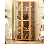Vitrines en Bois, vitrines pour Objets de Collection avec étagères Rangement à 4/5 Niveaux, présentoir Bois CD et DVD, Meuble Livres, Sacs, trophées Peluches(Wood Color,H130xL62xW33cm(4F))