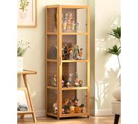 Vitrines en Bois, vitrines pour Objets de Collection avec étagères Rangement à 4/5 Niveaux, présentoir Bois CD et DVD, Meuble Livres, Sacs, trophées Peluches(Wood Color,H130xL42xW33cm(4F))
