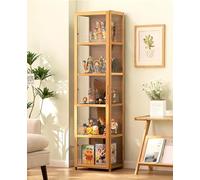Vitrines en Bois, vitrines pour Objets de Collection avec étagères Rangement à 4/5 Niveaux, présentoir Bois CD et DVD, Meuble Livres, Sacs, trophées Peluches(Wood Color,H162xL42xW33cm(5F))
