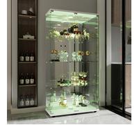 Vitrines en verre, 80.5x36.5x164cm, LED réglable, Vitrine Armoire, 4 étagères et 2 portes, Verre Trempé, pour Salon, Chambre, Blanc