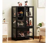 Vitrines en verre, vitrine pour objets de collection, vitrine minimaliste moderne à porte rabattable, armoire de curiosités, bibliothèque sur pied, transparente sur trois côtés L65*W32*H106cm Black