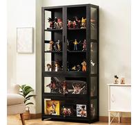 Vitrines en verre, vitrine pour objets de collection, vitrine minimaliste moderne à porte rabattable, armoire de curiosités, bibliothèque sur pied, transparente sur trois côtés L80*W32*H170cm Black