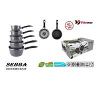 VITRINOR - Lot de 5 casseroles émail NOIR induction interieur facon pierre