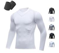 Vitrumite Compression Shirt,Mens Long Sleeve Compression Shirt,Quick-Drying Breathable Slim Fit Training Clothing (White-A,S)