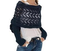 Vitrywei Knitted Cable Wrap,Shrugs for Women,Knitted Wrap,Sweater Scarf with Sleeves for Women,Sweater Scarf with Sleeves,Knitted Cable Wrap Sweater Scarf (Blue)