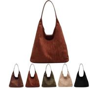 Vitrywei Leather Hobo Bags for Women,Hobo Bags, Brown Leather Purse Suede Hobo Shoulder Bag,Suede Purse Slouchy Tote Bag,Suede Tote Bag for Women,Large capacity leisure bag (Brown)