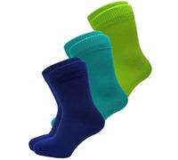 vitsocks Chaussette fine 98% COTON douce légère Enfant (3 PAIRES) garçon fille mi-mollet unie respirante pieds sensibles, lot 1: vert bleu turquoise, 27-30