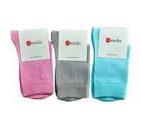 vitsocks Chaussette fine 98% COTON douce légère Enfant (3 PAIRES) garçon fille mi-mollet unie respirante pieds sensibles, lot 2: rose gris turquoise, 23-26